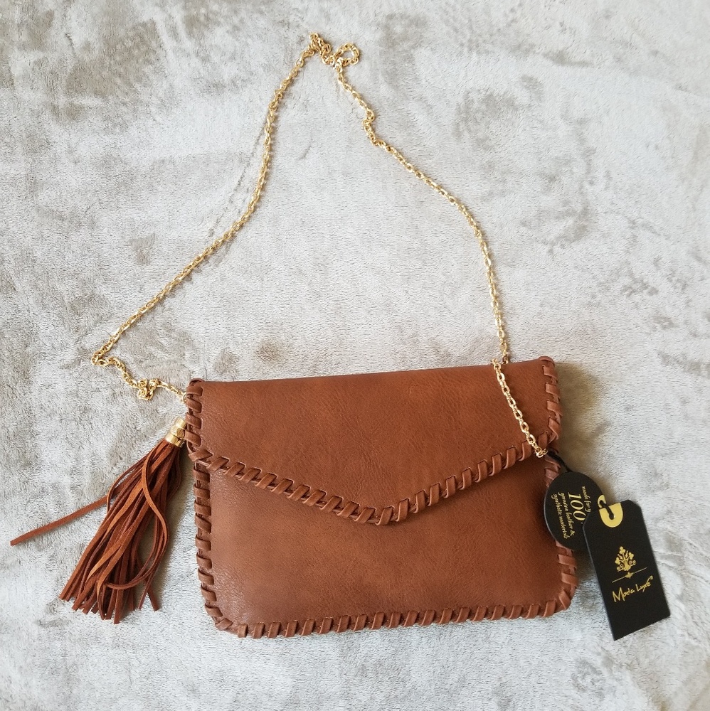 Brown Faul Leather Clutch
